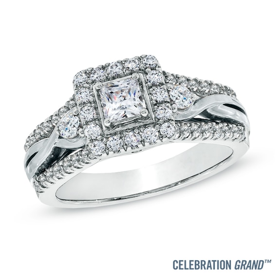 Previously Owned - Celebration Grand® 1 CT. T.w. Princess-Cut Diamond Frame Engagement Ring in 14K White Gold (H-I/I1)