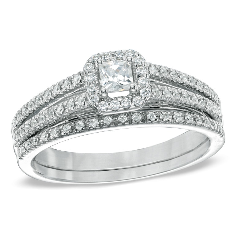 Main Image 1 of Previously Owned - 1/2 CT. T.W. Princess-Cut Diamond Frame Bridal Set in 14K White Gold