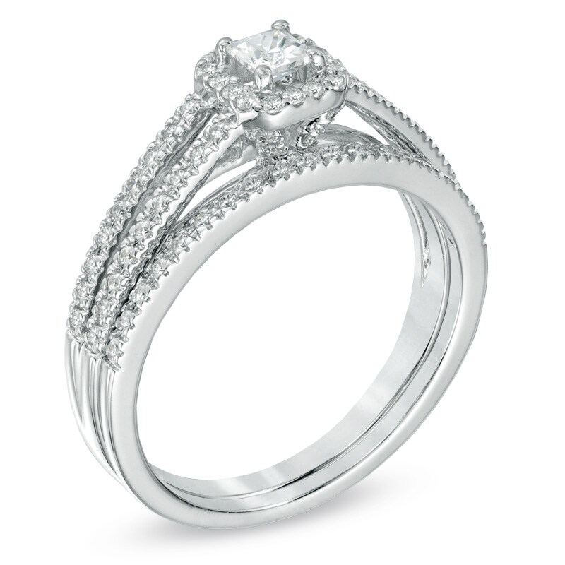 Main Image 2 of Previously Owned - 1/2 CT. T.W. Princess-Cut Diamond Frame Bridal Set in 14K White Gold