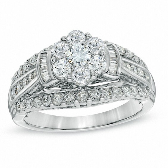 Previously Owned - 1-1/4 CT. T.w. Diamond Cluster Engagement Ring in 10K White Gold