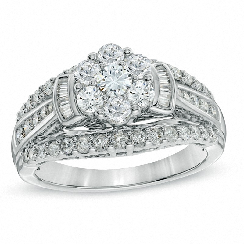 Main Image 1 of Previously Owned - 1-1/4 CT. T.W. Diamond Cluster Engagement Ring in 10K White Gold