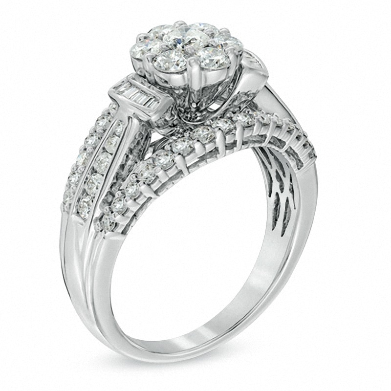 Main Image 2 of Previously Owned - 1-1/4 CT. T.W. Diamond Cluster Engagement Ring in 10K White Gold