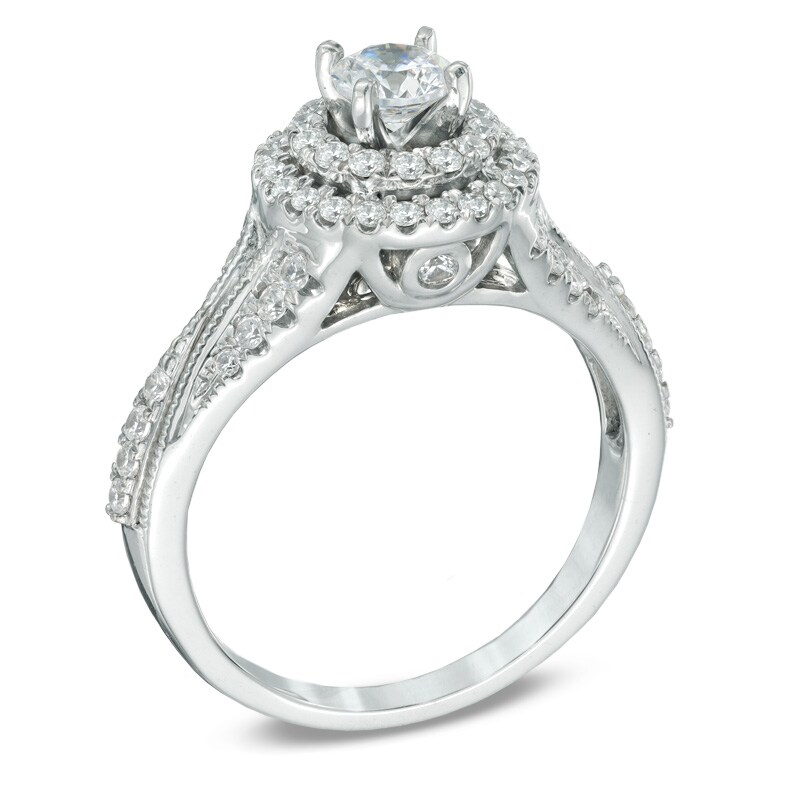 Main Image 2 of Previously Owned - Celebration Grand® 1 CT. T.W. Diamond Double Frame Engagement Ring in 14K White Gold (H-I/I1)