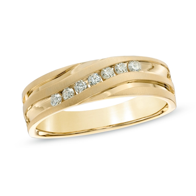Main Image 1 of Previously Owned - 1/4 CT. T.W. Diamond Slant Wedding Band in 10K Gold