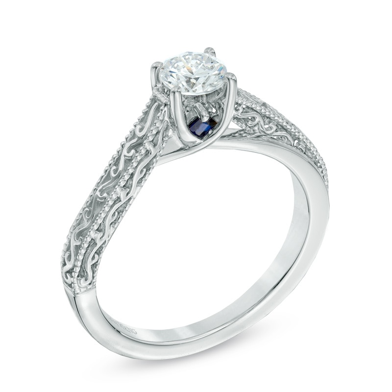 Main Image 2 of Previously Owned - Vera Wang Love Collection 1/2 CT. Diamond Solitaire Scroll Engagement Ring in 14K White Gold