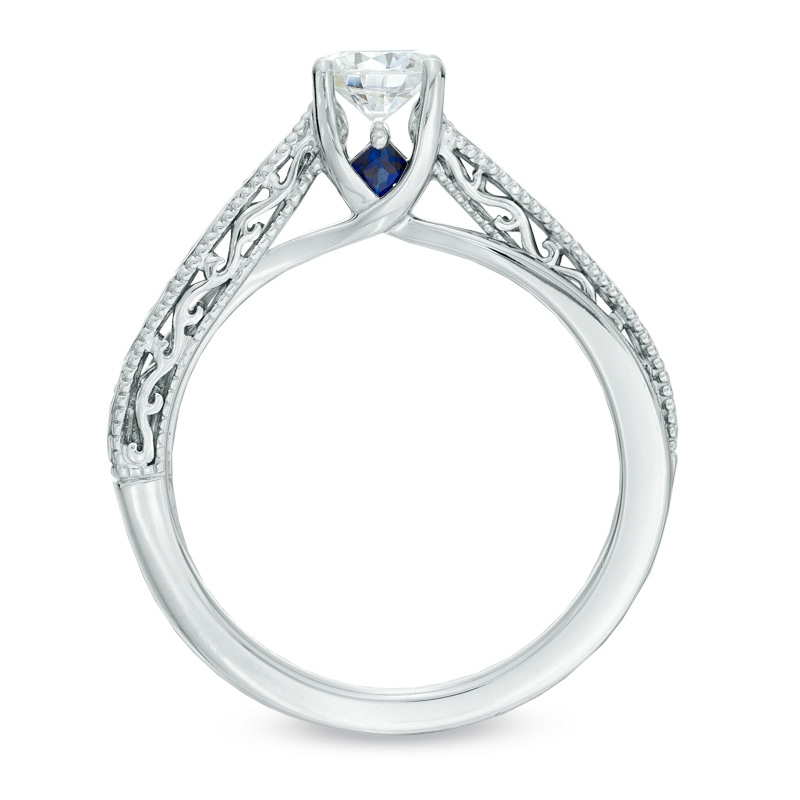 Main Image 3 of Previously Owned - Vera Wang Love Collection 1/2 CT. Diamond Solitaire Scroll Engagement Ring in 14K White Gold