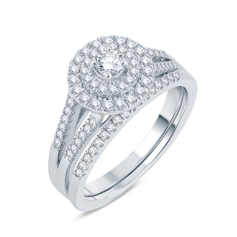 Main Image 1 of Previously Owned - 1/2 CT. T.W. Diamond Double Frame Bridal Set in 10K White Gold