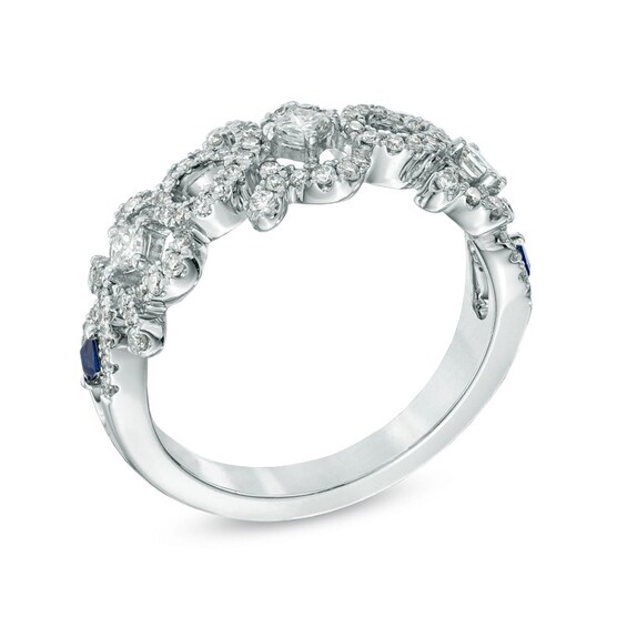 Previously Owned - Vera Wang Love Collection 1/2 CT. T.w. Diamond and Blue Sapphire Curlique Band in 14K White Gold