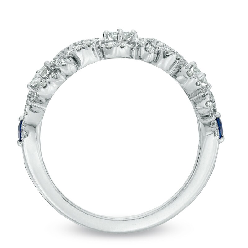 Main Image 3 of Previously Owned - Vera Wang Love Collection 1/2 CT. T.W. Diamond and Blue Sapphire Curlique Band in 14K White Gold