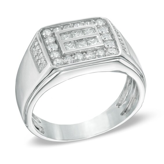 Previously Owned - 1 CT. T.w. Square-Cut and Round Diamond Frame Ring in 10K White Gold