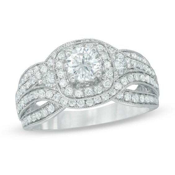 Previously Owned - 1-1/2 CT. T.w. Diamond Square Frame Engagement Ring in 14K White Gold