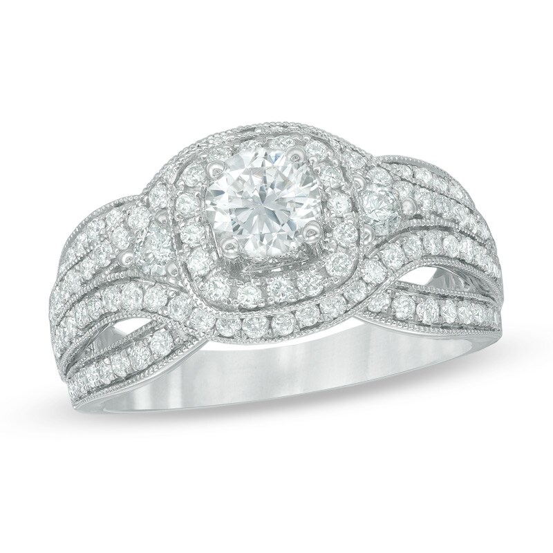 Main Image 1 of Previously Owned - 1-1/2 CT. T.W. Diamond Square Frame Engagement Ring in 14K White Gold