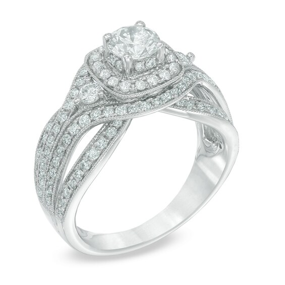 Previously Owned - 1-1/2 CT. T.w. Diamond Square Frame Engagement Ring in 14K White Gold