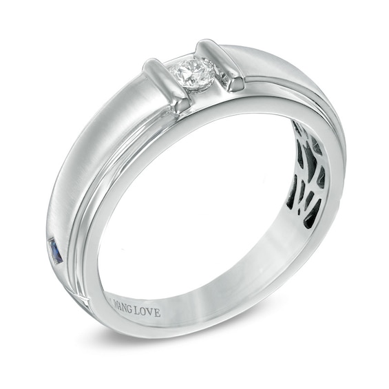 Previously Owned - Vera Wang Men's 1/6 CT. Diamond Solitaire Wedding Band in 14K White Gold