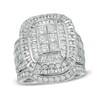 Thumbnail Image 1 of Previously Owned - 3 CT. T.W. Emerald-Shaped Multi-Diamond Layered Frame Bridal Set in 10K White Gold
