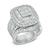 Thumbnail Image 2 of Previously Owned - 3 CT. T.W. Emerald-Shaped Multi-Diamond Layered Frame Bridal Set in 10K White Gold
