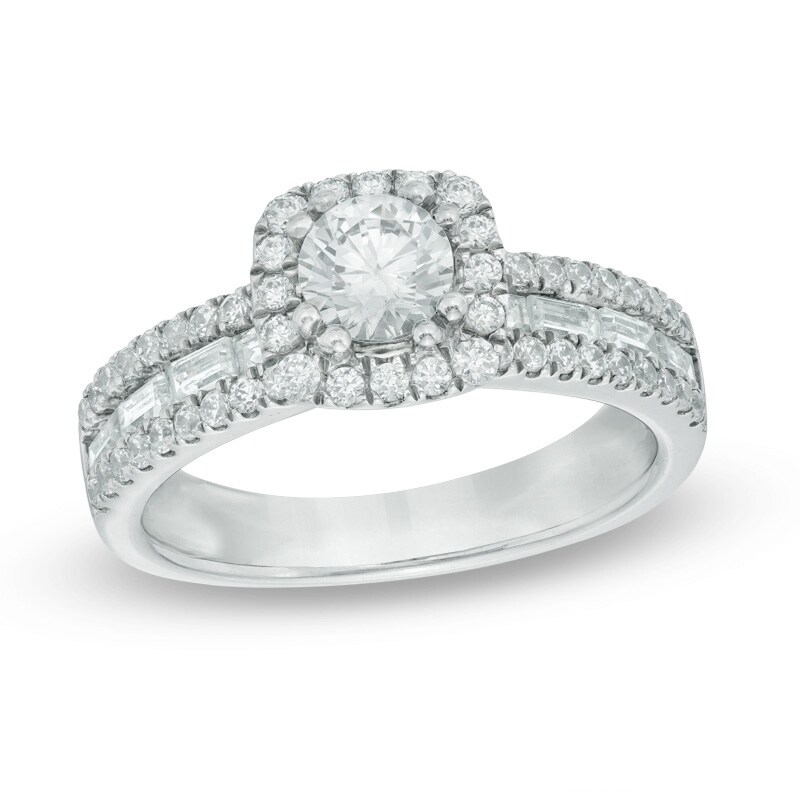 Main Image 1 of Previously Owned - Celebration Lux® 1-1/2 CT. T.W. Diamond Frame Engagement Ring in 14K White Gold (I/SI2)