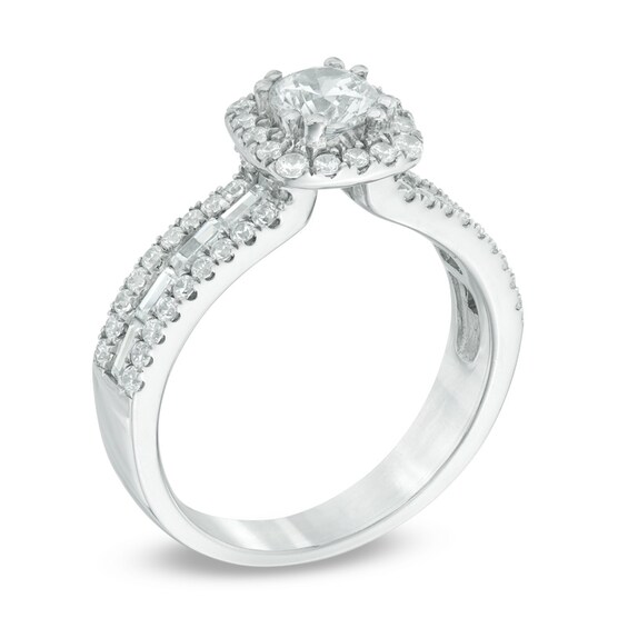 Previously Owned - Celebration LuxÂ® 1-1/2 CT. T.w. Diamond Frame Engagement Ring in 14K White Gold (I/Si2)
