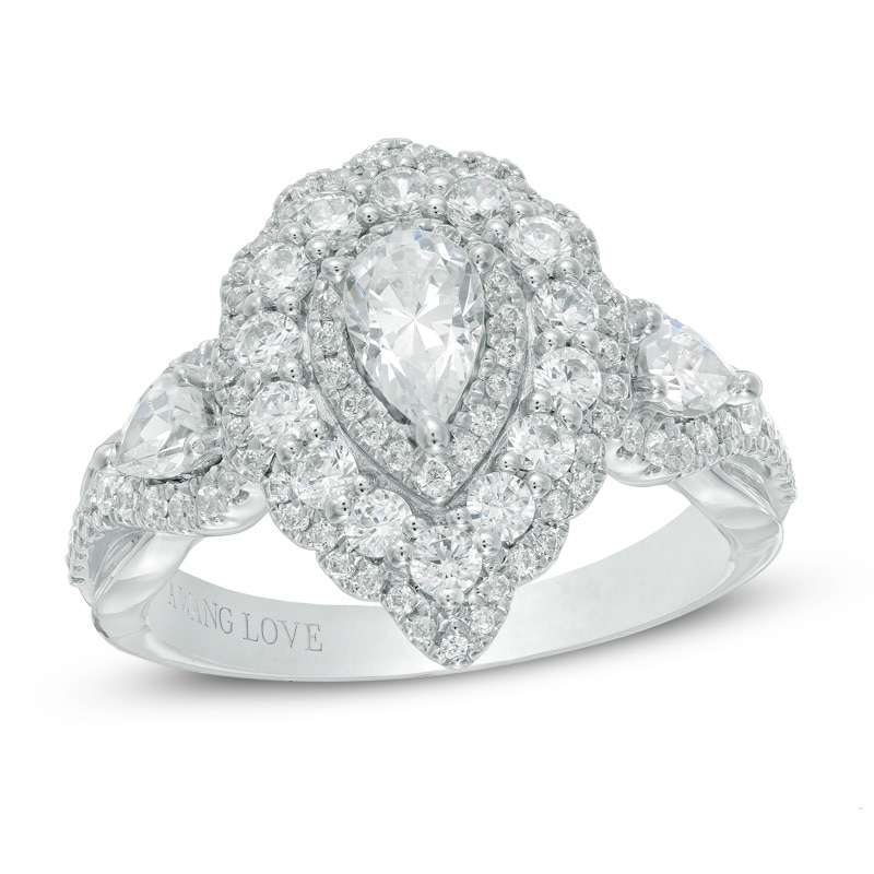 Main Image 1 of Previously Owned - Vera Wang Love Collection 1-1/2 CT. T.W. Diamond Three Stone Engagement Ring in 14K White Gold