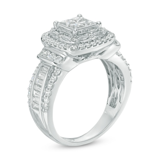 Previously Owned - 1-1/2 CT. T.w. Quad Diamond Cushion Frame Engagement Ring in 14K White Gold