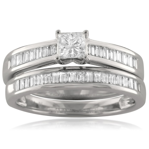 Previously Owned - 1 CT. T.w. Princess-Cut Diamond Channel-Set Bridal Set in 14K White Gold