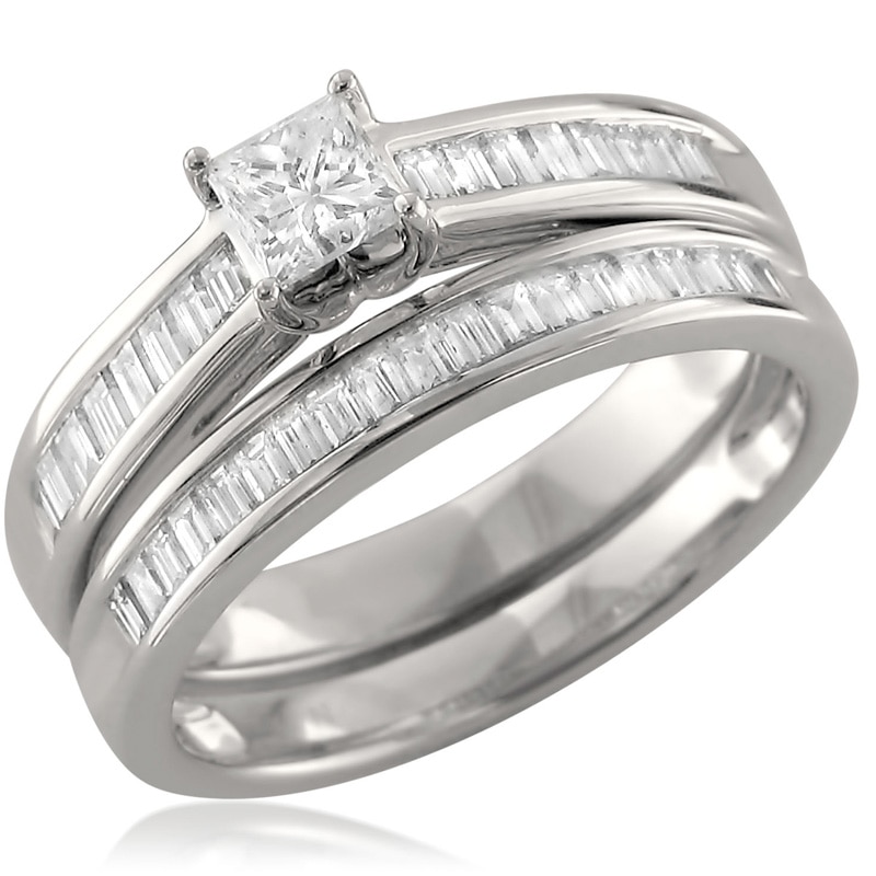 Main Image 2 of Previously Owned - 1 CT. T.W. Princess-Cut Diamond Channel-Set Bridal Set in 14K White Gold