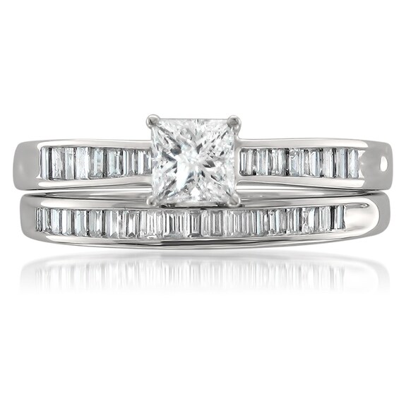 Previously Owned - 1 CT. T.w. Princess-Cut Diamond Channel-Set Bridal Set in 14K White Gold
