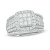 Thumbnail Image 1 of Previously Owned - 2 CT. T.W. Princess-Cut Composite Diamond Frame Multi-Row Three Piece Bridal Set in 10K White Gold