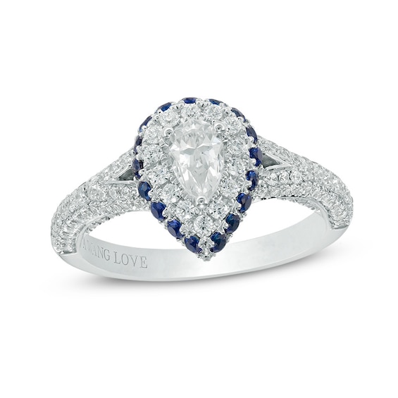 Previously Owned - Vera Wang Love Collection 1-1/5 CT. T.w. Diamond and Sapphire Frame Engagement Ring in 14K White Gold