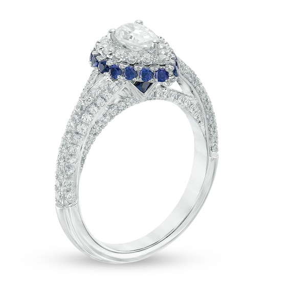 Previously Owned - Vera Wang Love Collection 1-1/5 CT. T.w. Diamond and Sapphire Frame Engagement Ring in 14K White Gold
