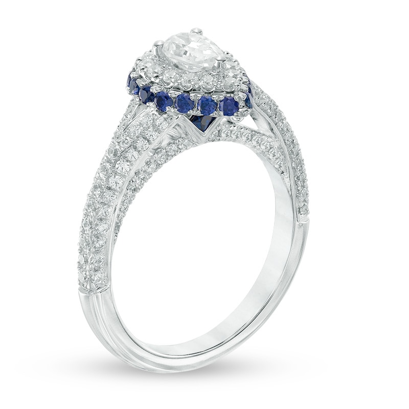 Main Image 2 of Previously Owned - Vera Wang Love Collection 1-1/5 CT. T.W. Diamond and Sapphire Frame Engagement Ring in 14K White Gold