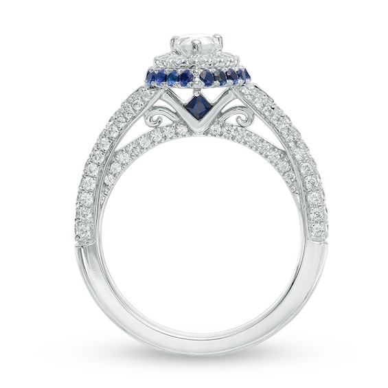 Previously Owned - Vera Wang Love Collection 1-1/5 CT. T.w. Diamond and Sapphire Frame Engagement Ring in 14K White Gold