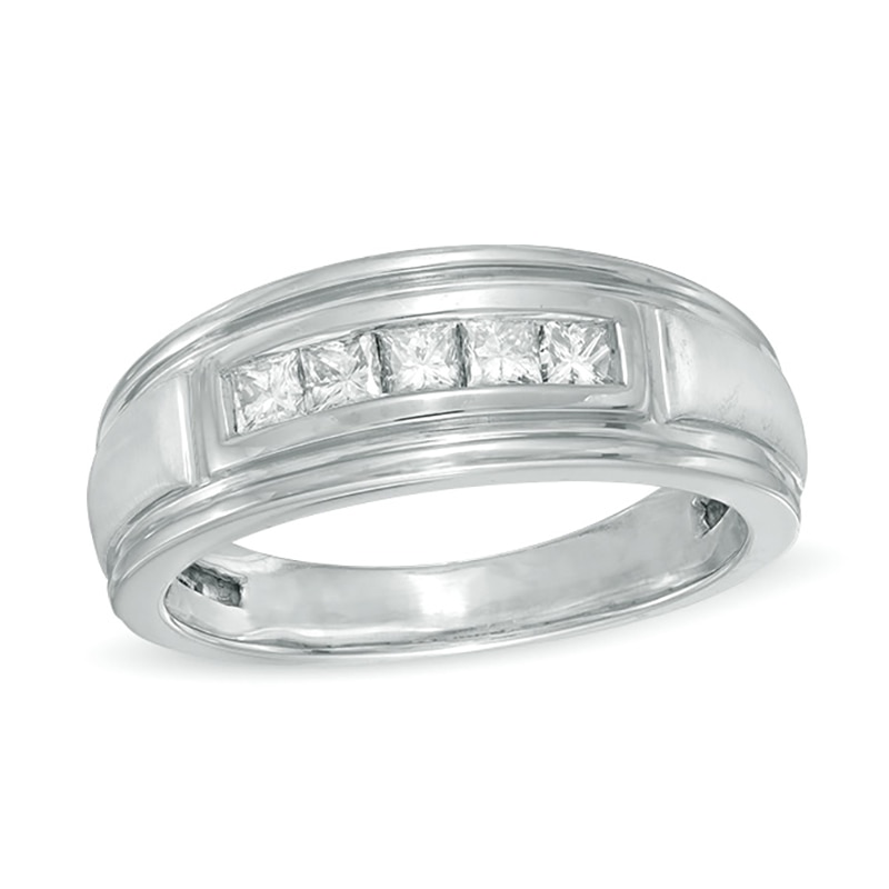 Main Image 1 of Previously Owned - Men's 1/2 CT. T.W. Square-Cut Diamond Five Stone Band in 10K White Gold