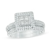 Thumbnail Image 1 of Previously Owned - 1 CT. T.W. Princess-Cut Quad Diamond Layered Frame Bridal Set in 10K White Gold