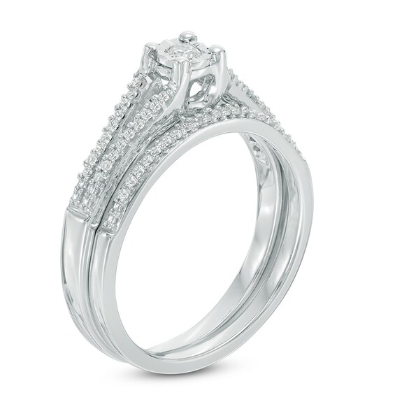 Previously Owned - 1/5 CT. T.w. Diamond Split Shank Bridal Set in 10K White Gold