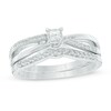Thumbnail Image 1 of Previously Owned - 1/4 CT. T.W. Princess-Cut Diamond Crossover Bridal Set in 10K White Gold