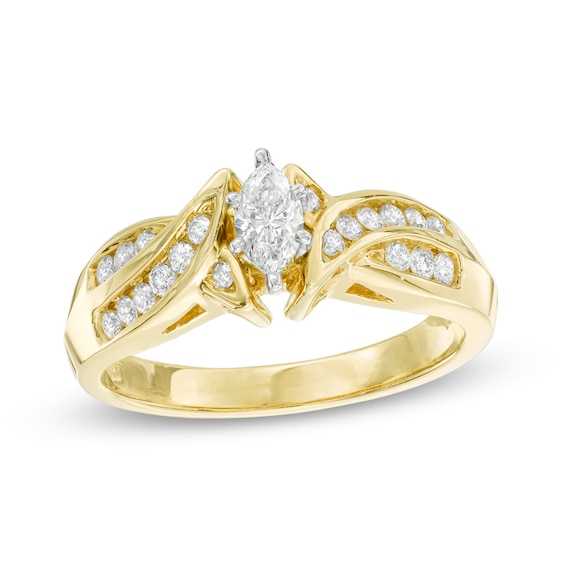 Previously Owned - 1/2 CT. T.w. Marquise Diamond Swirl Engagement Ring in 14K Gold
