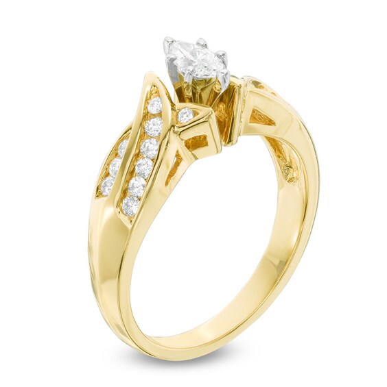 Previously Owned - 1/2 CT. T.w. Marquise Diamond Swirl Engagement Ring in 14K Gold