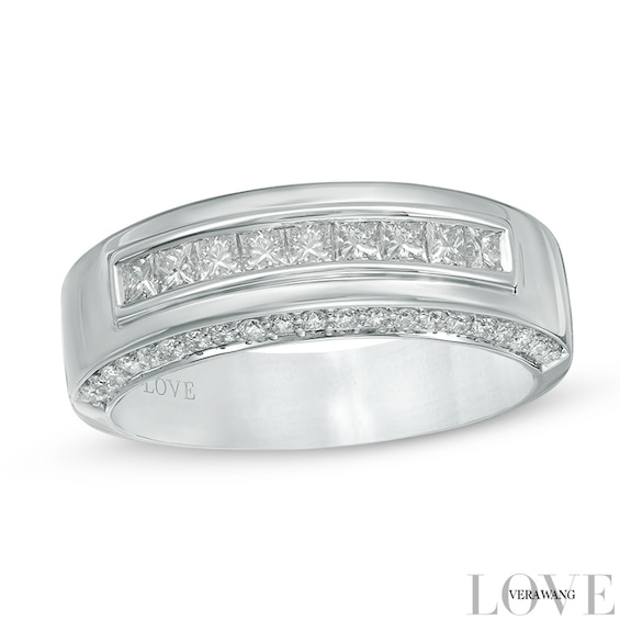 Previously Owned - Vera Wang Men's 1 CT. T.w. Diamond Nine Stone Wedding Band in 14K White Gold
