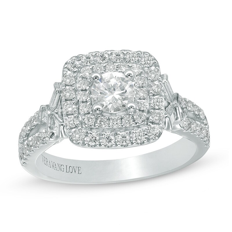Main Image 1 of Previously Owned - Vera Wang Love Collection 1 CT. T.W. Diamond Double Square Frame Engagement Ring in 14K White Gold