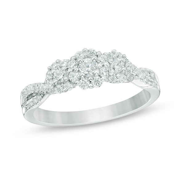 Previously Owned - 1/2 CT. T.w. Composite Diamond Three Stone Engagement Ring in 10K White Gold