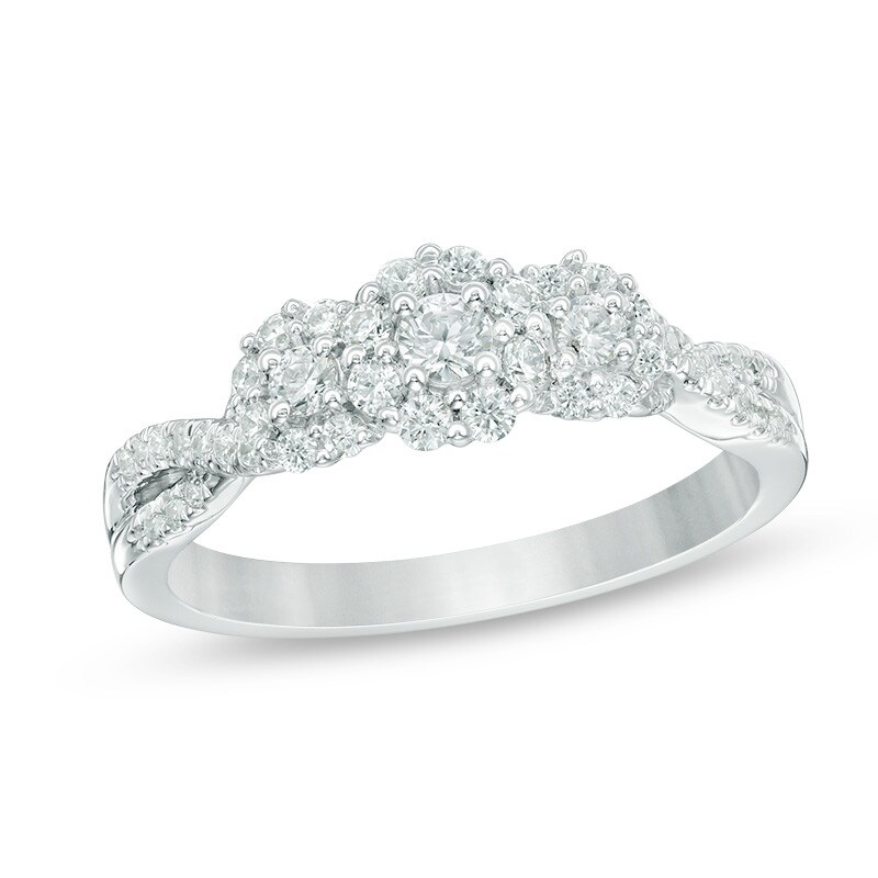 Main Image 1 of Previously Owned - 1/2 CT. T.W. Composite Diamond Three Stone Engagement Ring in 10K White Gold