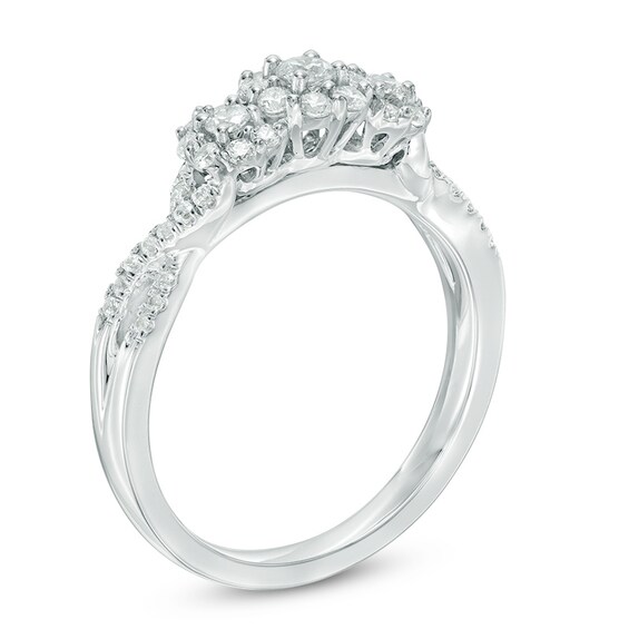 Previously Owned - 1/2 CT. T.w. Composite Diamond Three Stone Engagement Ring in 10K White Gold