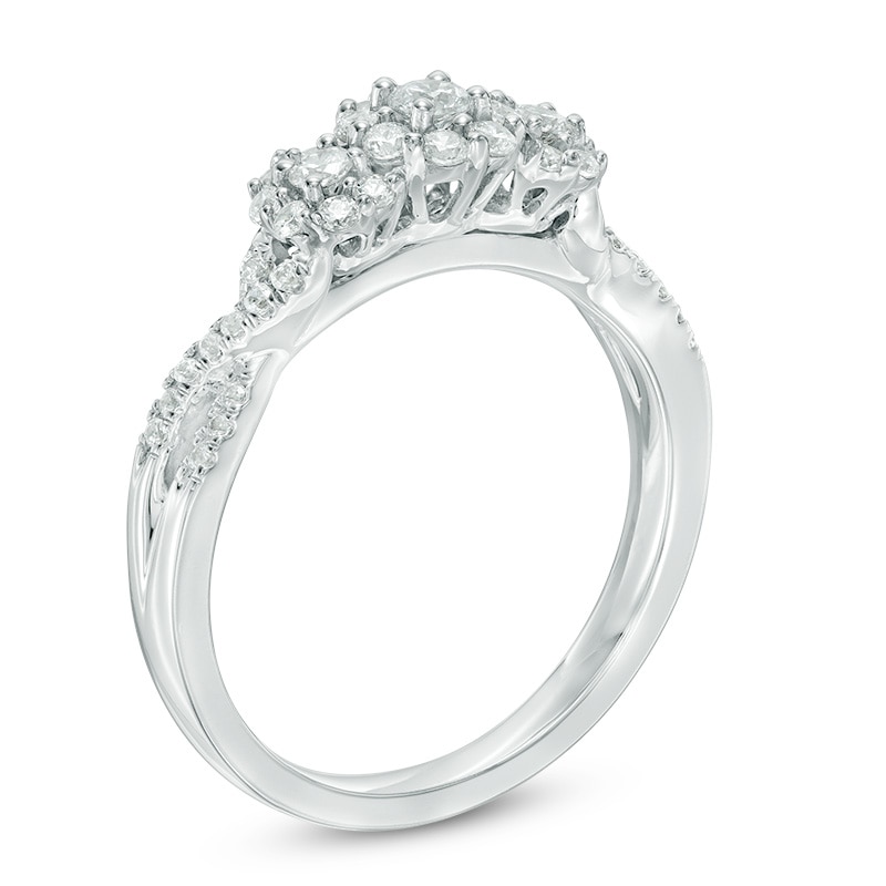 Main Image 2 of Previously Owned - 1/2 CT. T.W. Composite Diamond Three Stone Engagement Ring in 10K White Gold