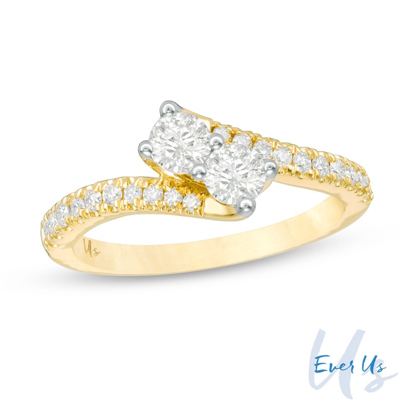 Main Image 1 of Previously Owned - Ever Us® 3/4 CT. T.W. Two-Stone Diamond Bypass Ring in 14K Gold