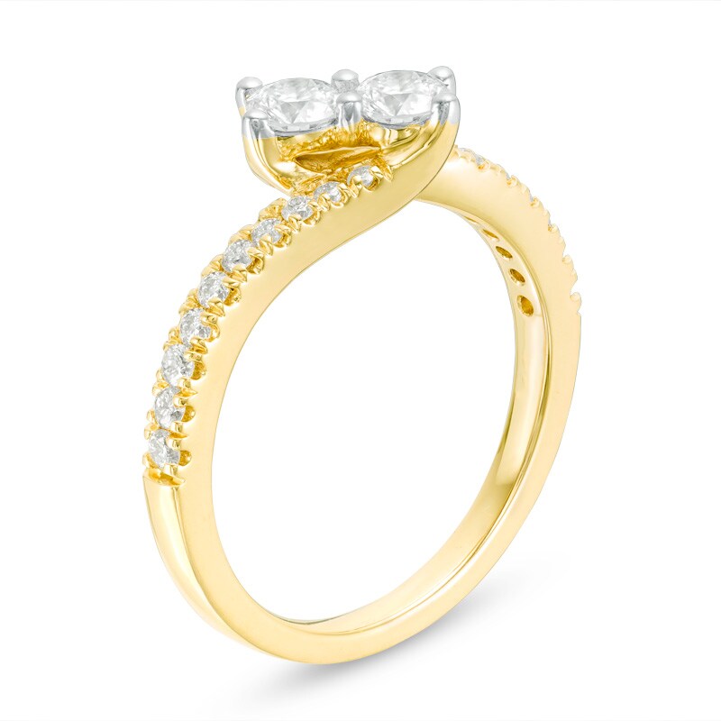 Main Image 2 of Previously Owned - Ever Us® 3/4 CT. T.W. Two-Stone Diamond Bypass Ring in 14K Gold