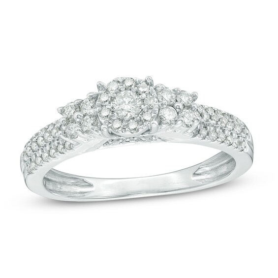 Previously Owned - 1/2 CT. T.w. Composite Diamond Frame Engagement Ring in 10K White Gold