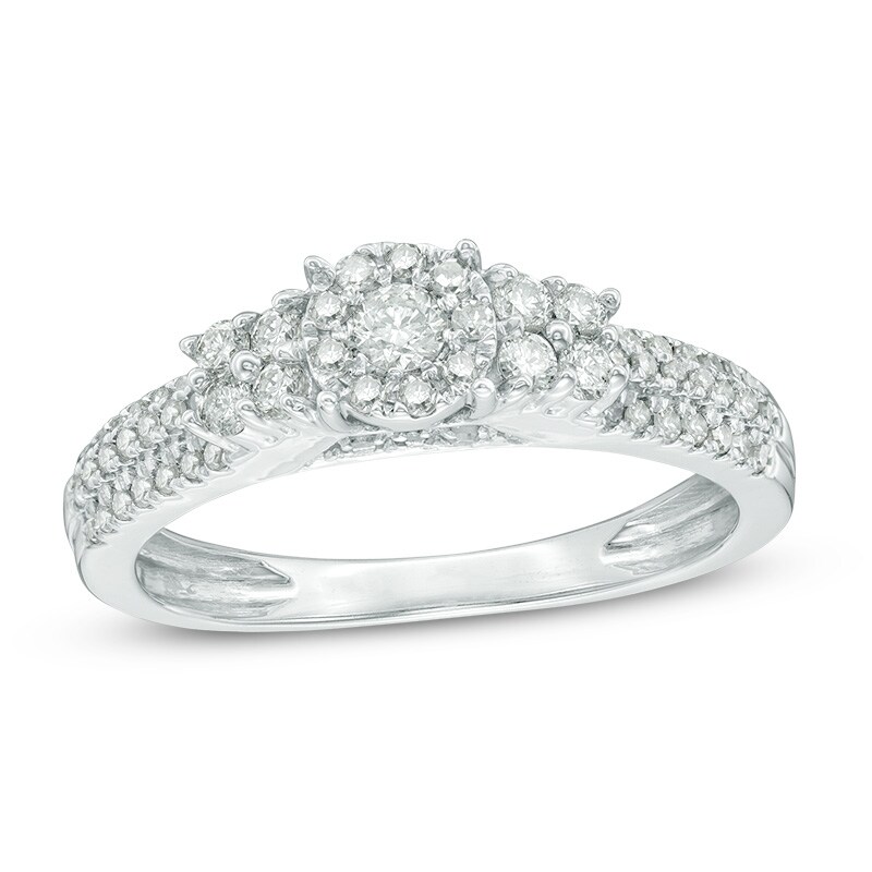 Main Image 1 of Previously Owned - 1/2 CT. T.W. Composite Diamond Frame Engagement Ring in 10K White Gold