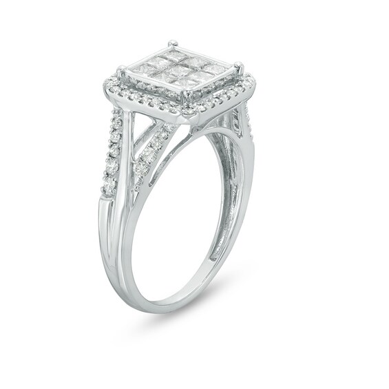 Previously Owned - 1 CT. T.w. Princess-Cut Composite Diamond Frame Engagement Ring in 10K White Gold
