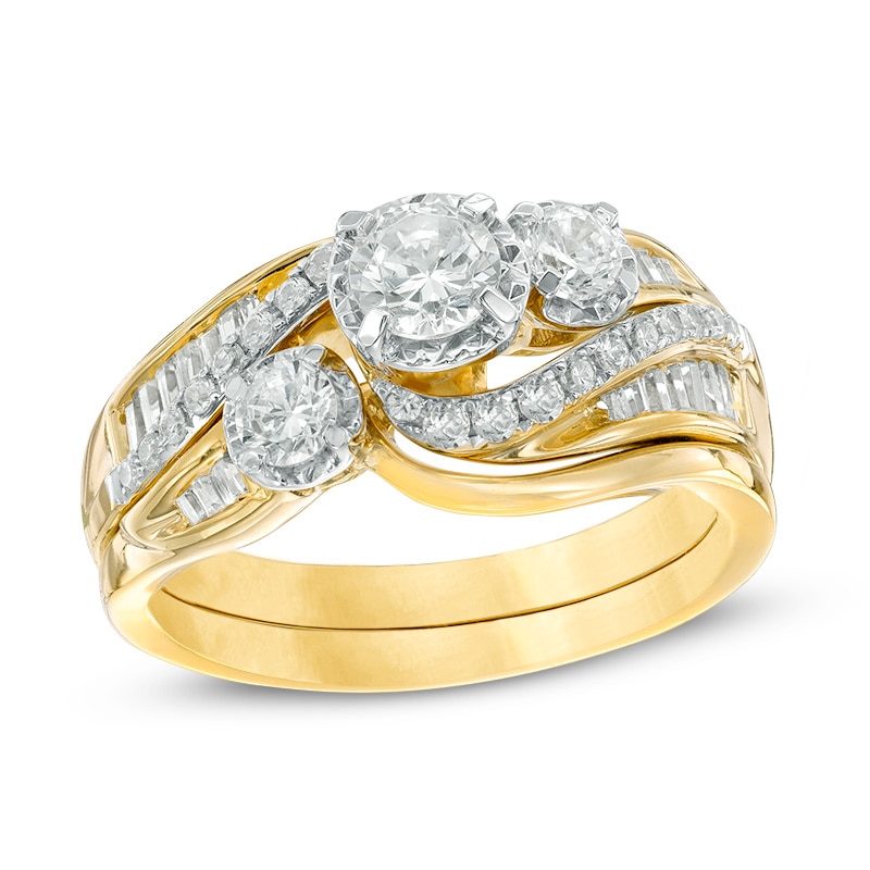 Previously Owned - 1 CT. TW. Diamond Swirl Bridal Set in 14K Gold